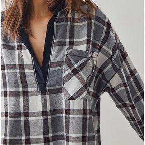 NWT! Free People Sunday Morning Sleep Shirt Black Red Navy Blue Combo Large